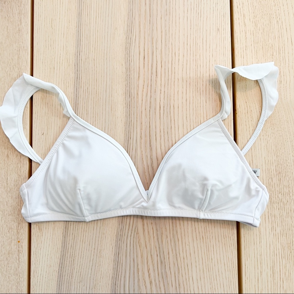 J. Crew factory white padded bikini top with ruffle sleeve size medium